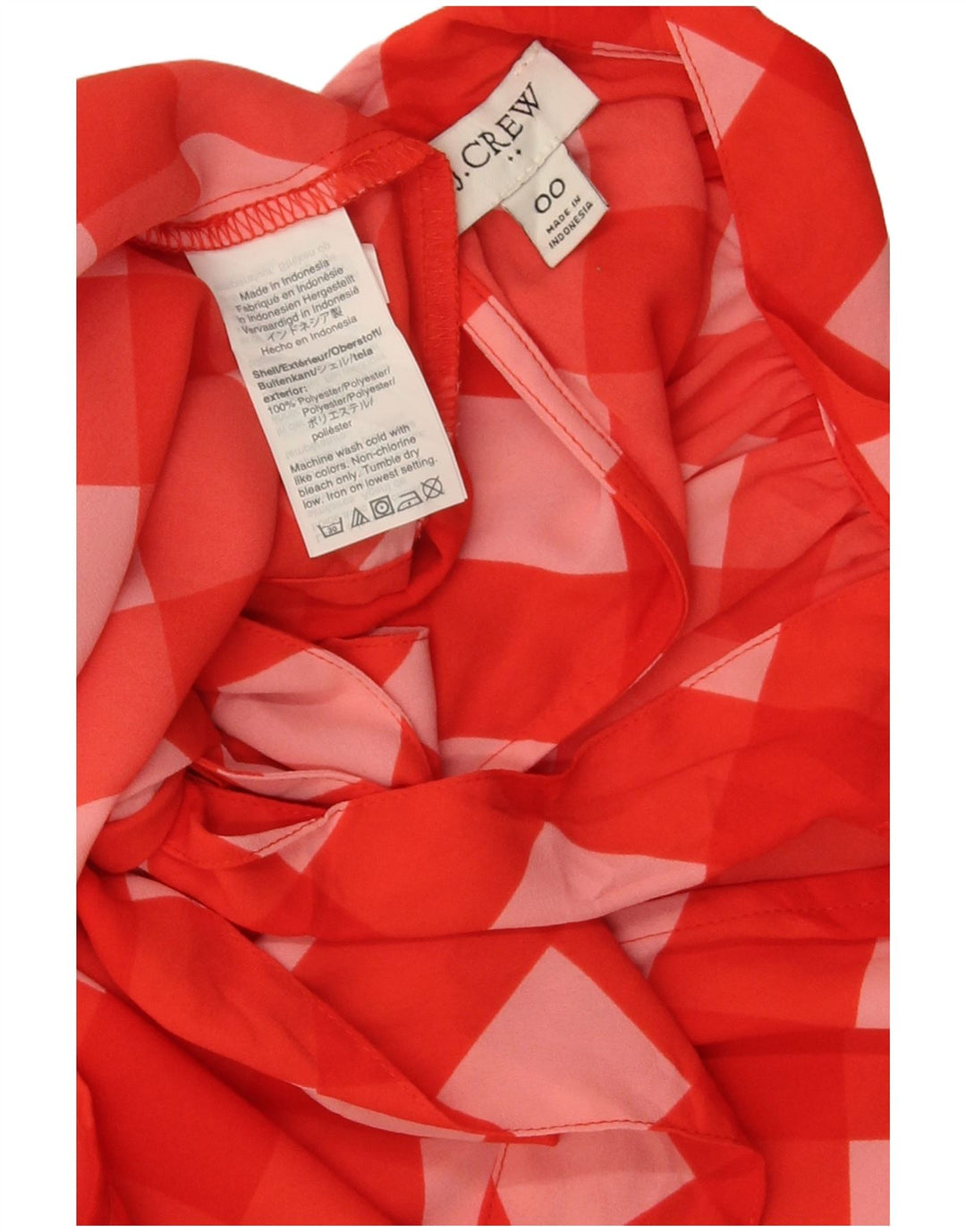 J. Crew Top feminino com gravata borboleta EUA 00 2XS poliéster vermelho guingão