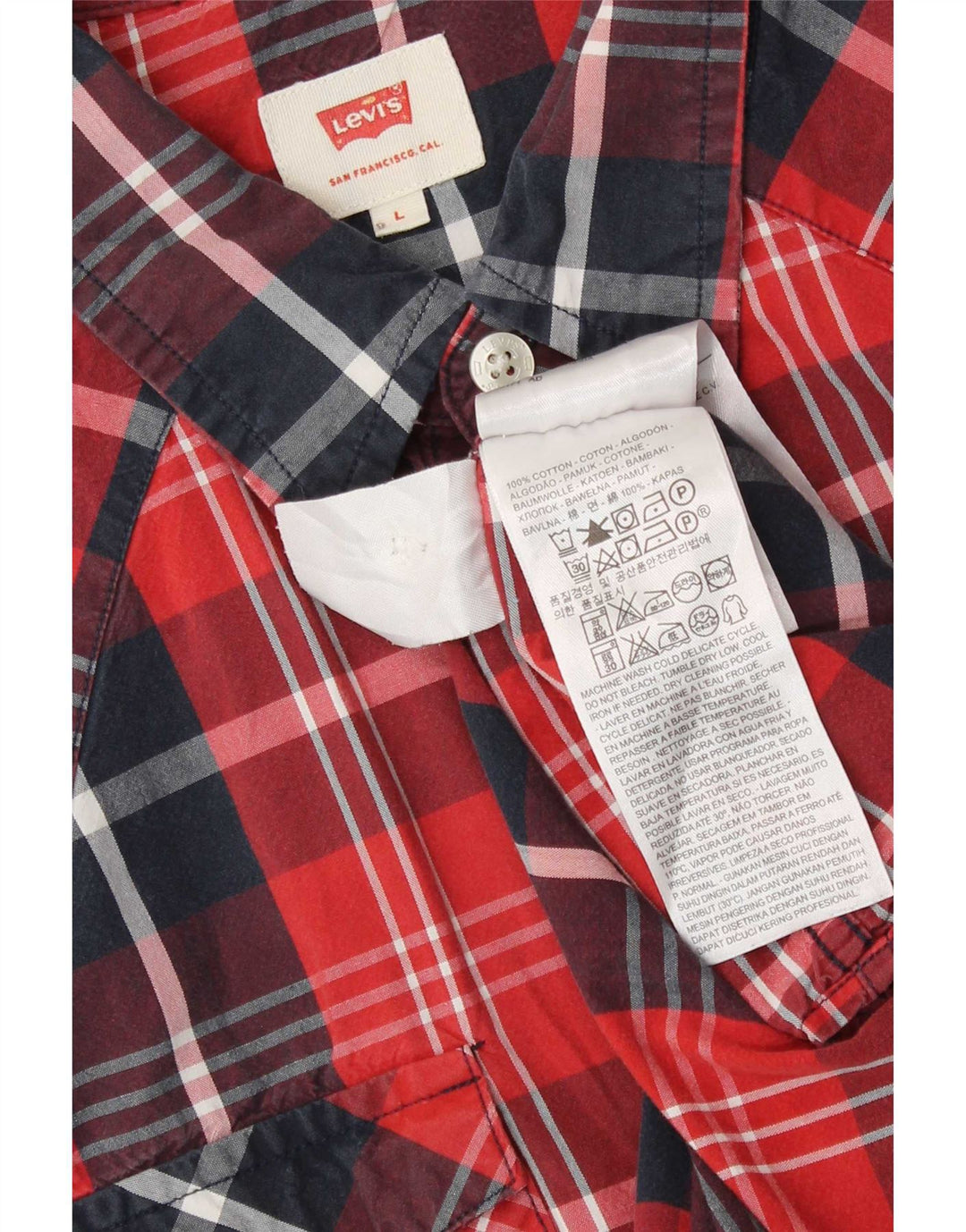 Camisa masculina de manga curta Levi's grande algodão xadrez vermelho