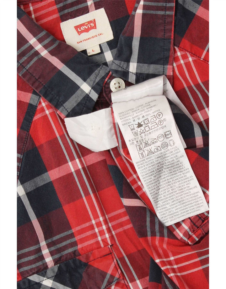 Camisa masculina de manga curta Levi's grande algodão xadrez vermelho