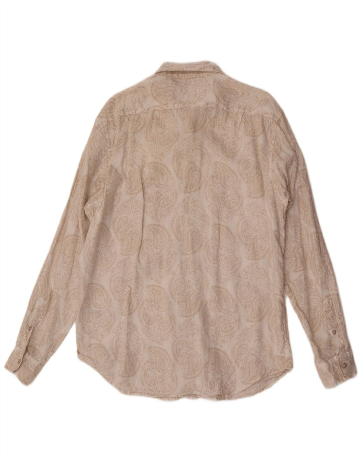 Camisa masculina Nautica grande linho paisley bege