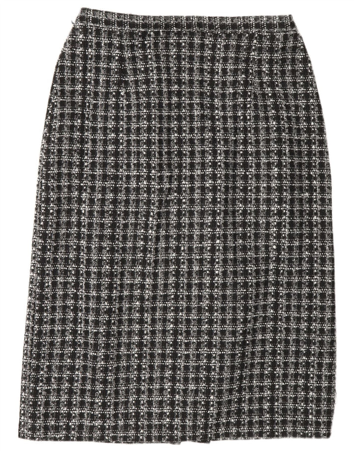 Saia lápis feminina Klasse UK 16 grande W32 poliéster xadrez preto