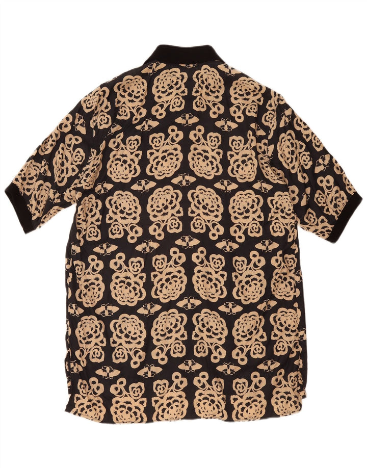 Pulôver masculino vintage de manga curta médio preto floral