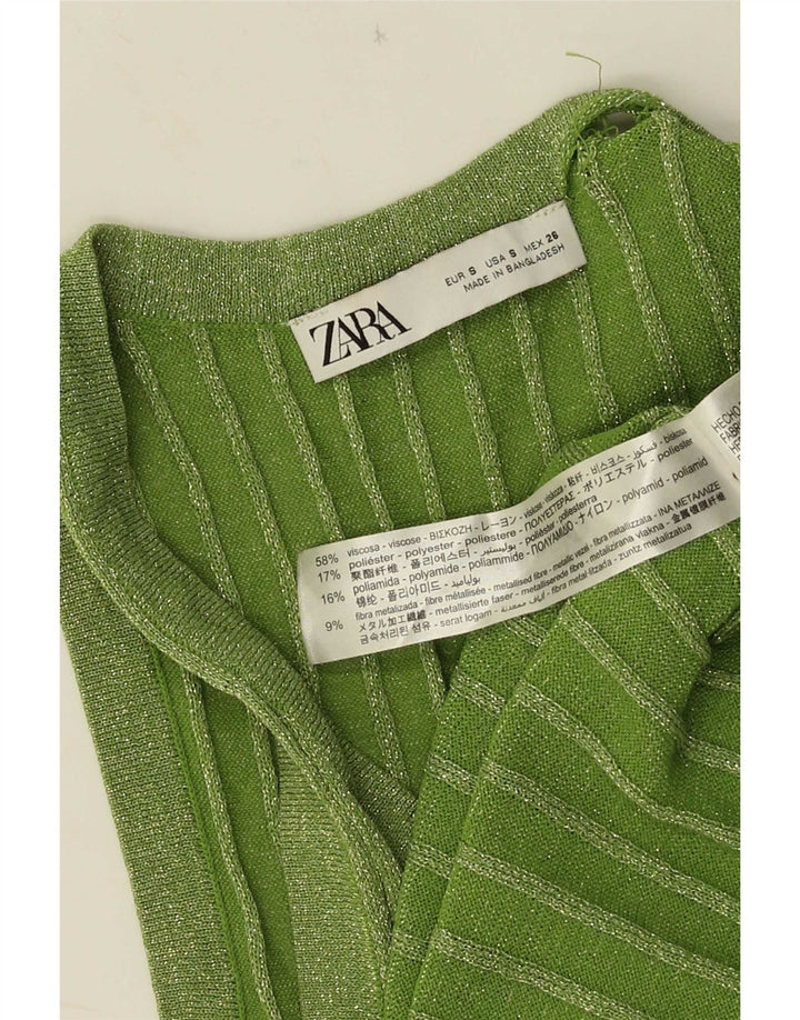 Colete feminino Zara UK 10 pequeno viscose manchada verde