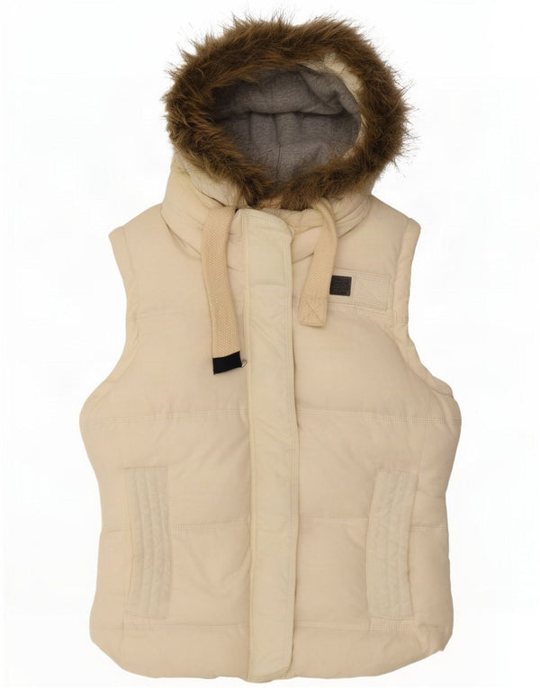 Superdry Womens Hooded Acolchoado Gilet UK 14 Grande Algodão Off White