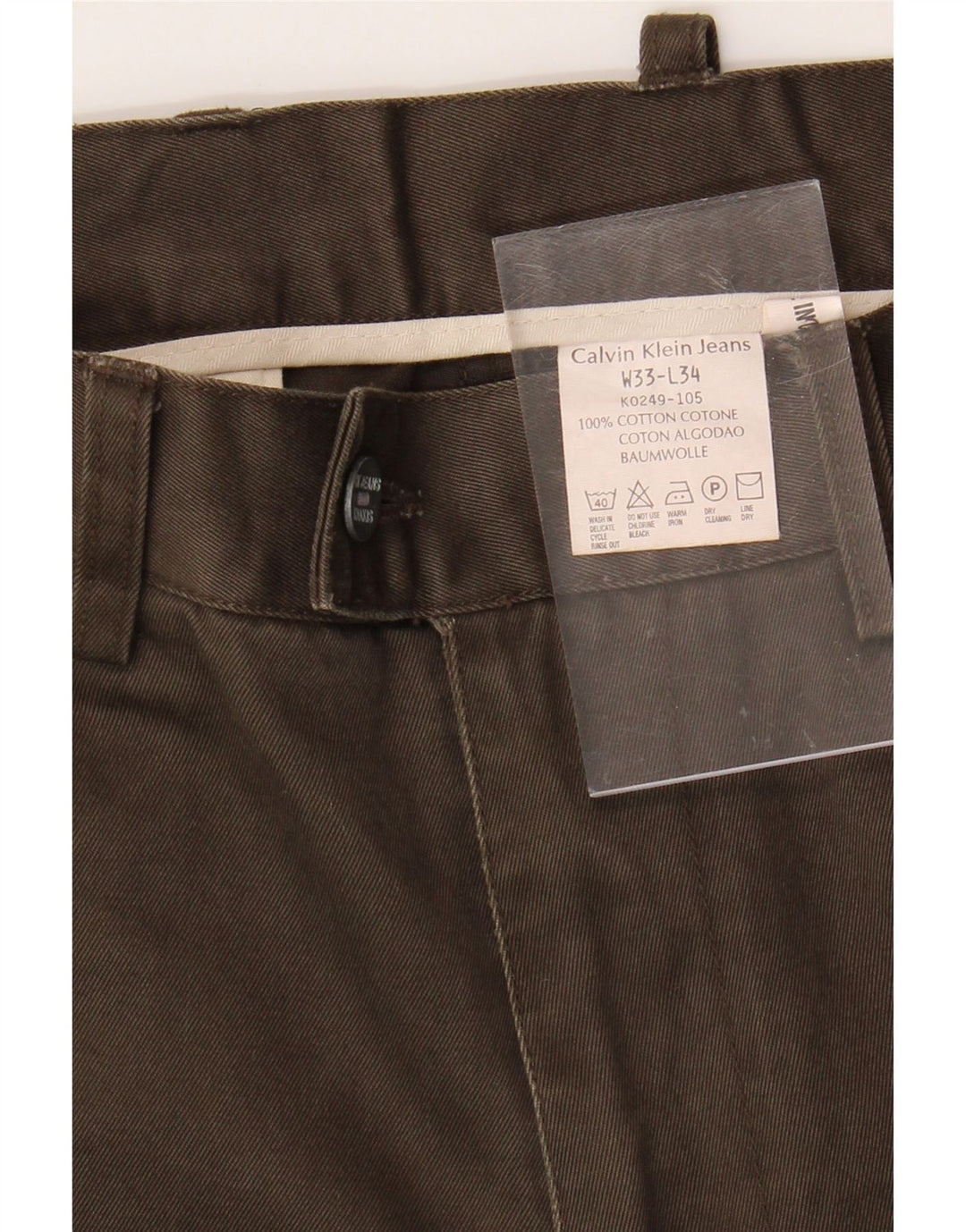 Calça masculina CALVIN KLEIN de terno reto W33 L34 algodão marrom