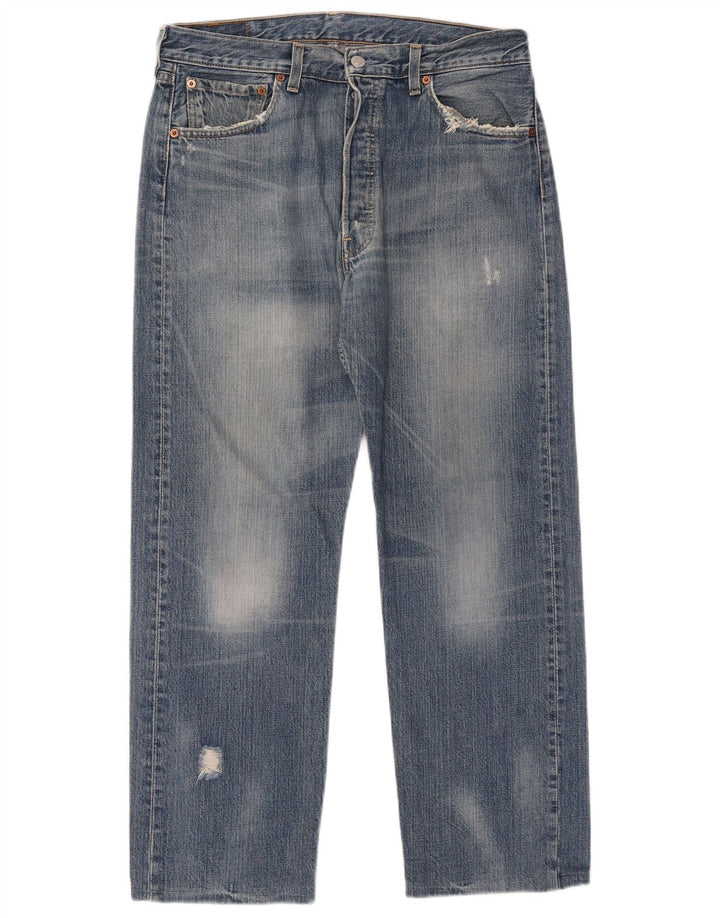 Calça Jeans Levis Masculina 501 Distressed Straight W34 L27 Azul Algodão