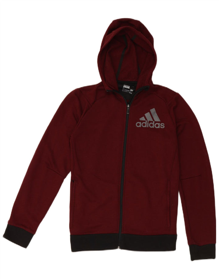 Suéter masculino Adidas com capuz e zíper gráfico pequeno poliéster cor de vinho
