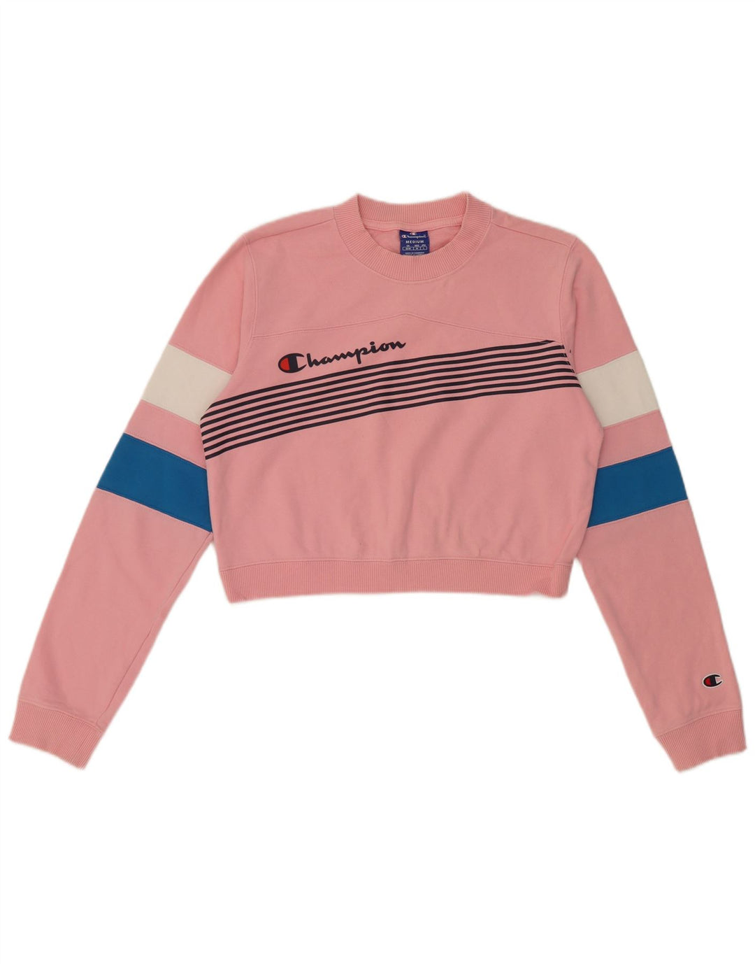 Champion moletom feminino cropped UK 14 bloco colorido rosa médio