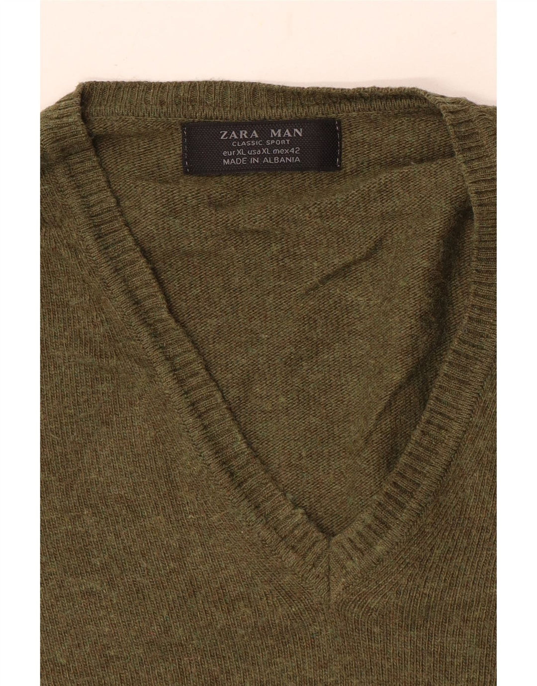 Suéter masculino Zara com decote em V XL cáqui