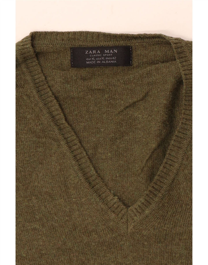 Suéter masculino Zara com decote em V XL cáqui