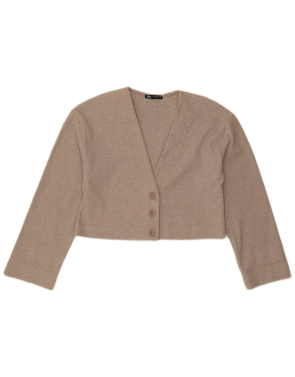 Top Cardigan Feminino Zara UK 10 Pequeno Poliéster Bege