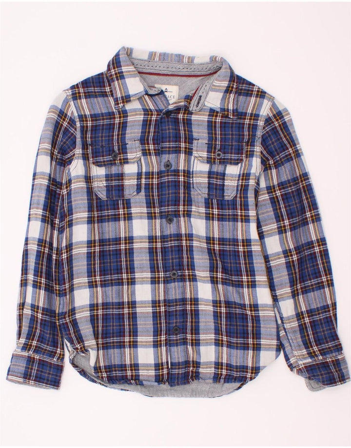 Camisa de flanela Fat Face Boys 8-9 anos azul marinho algodão xadrez