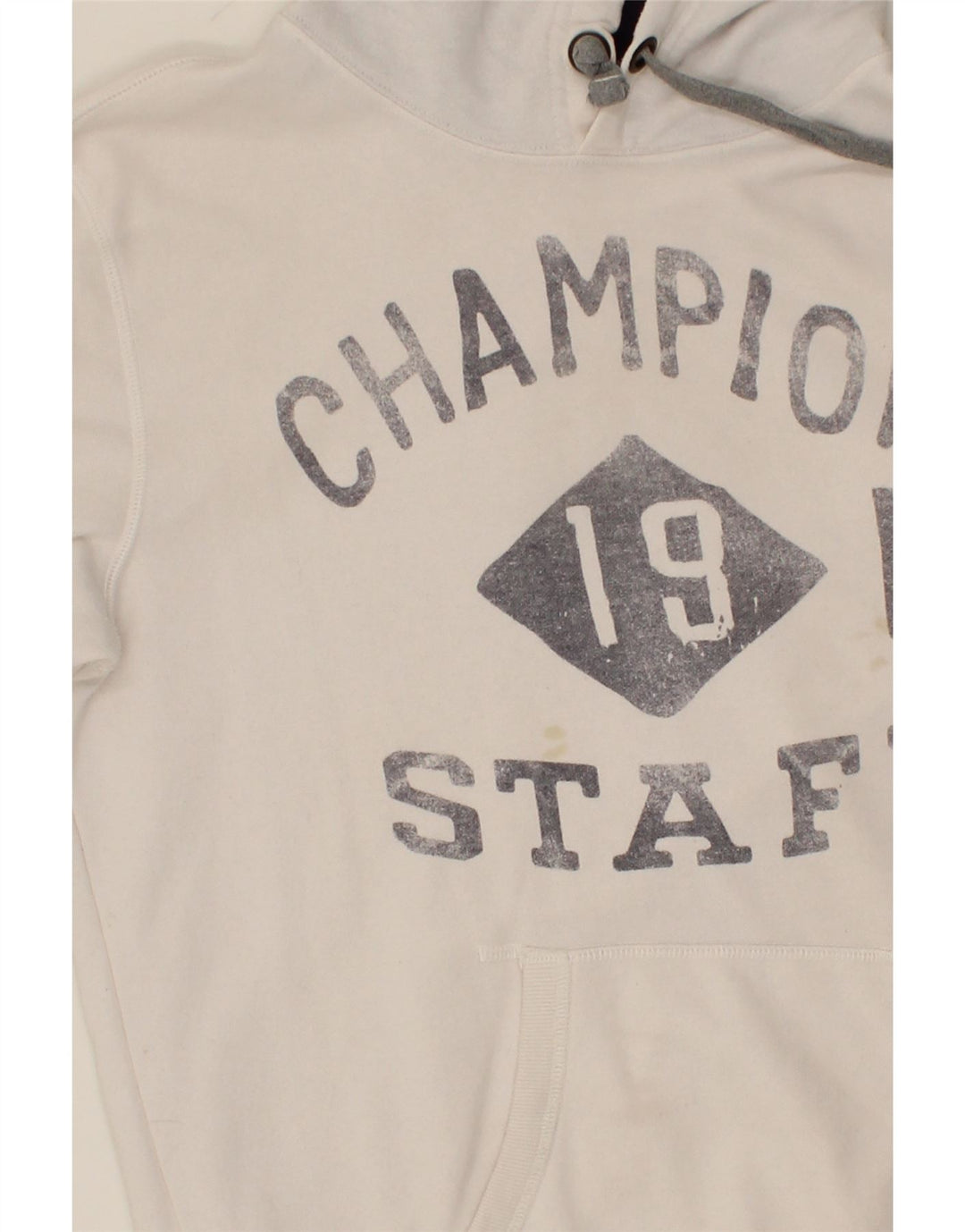 CHAMPION Mens Graphic Hoodie Jumper Small White Cotton Vintage Champion and Second-Hand Champion from Messina Hembry 