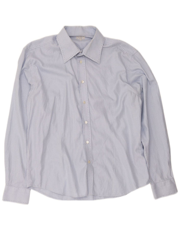 Camisa masculina Ted Baker tamanho 6 2XL azul houndstooth algodão