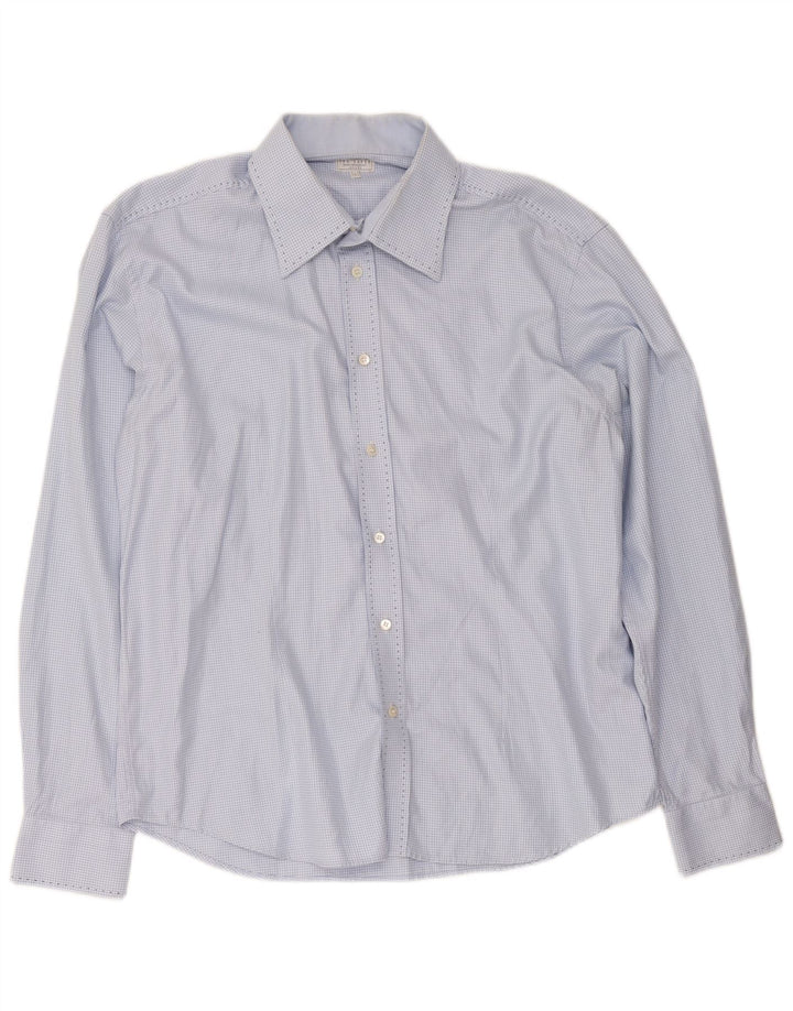 Camisa masculina Ted Baker tamanho 6 2XL azul houndstooth algodão
