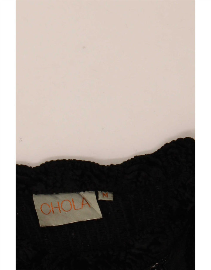 Top feminino vintage de crochê UK 14 médio preto