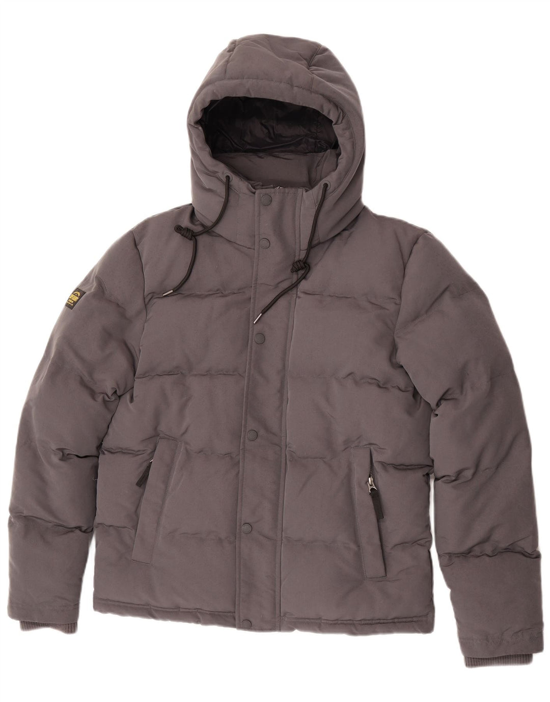 Jaqueta acolchoada com capuz gráfico masculino Superdry UK 36 poliéster cinza pequeno