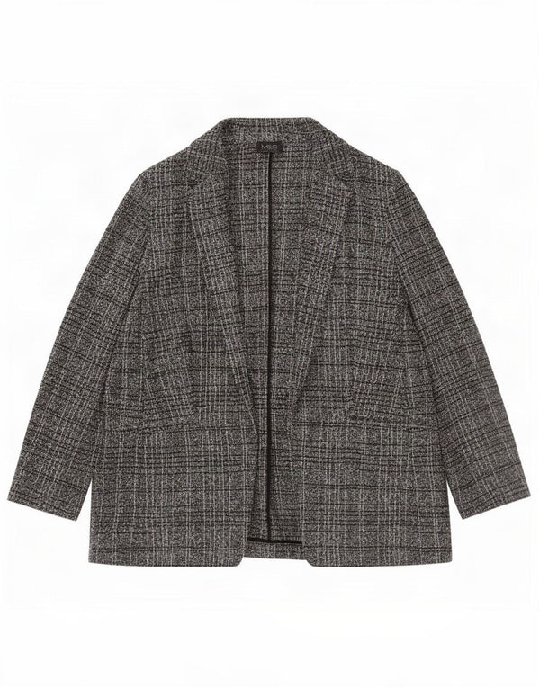 Jaqueta blazer aberta feminina Marks & Spencer Reino Unido 16 grande poliéster xadrez preto