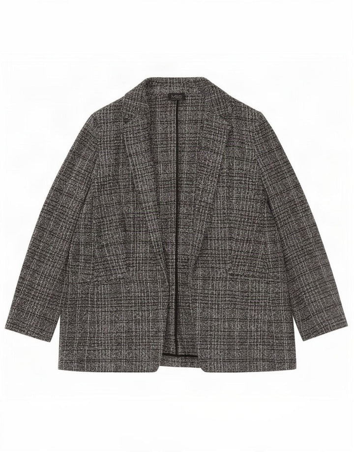 Jaqueta blazer aberta feminina Marks & Spencer Reino Unido 16 grande poliéster xadrez preto
