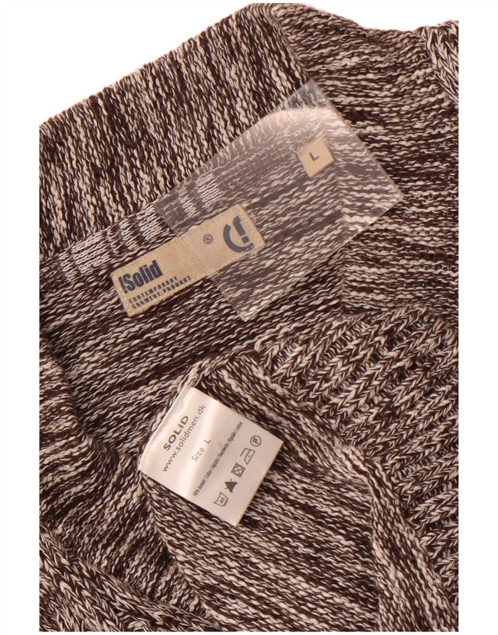 Suéter cardigã masculino vintage grande algodão manchado marrom