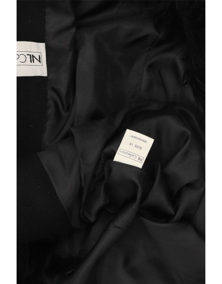 Jaqueta Blazer aberta feminina vintage Reino Unido 18 XL lã preta