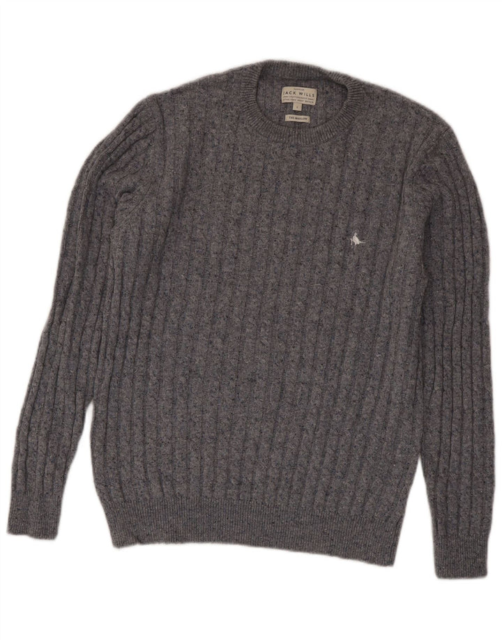Jack Wills Suéter masculino com gola redonda, grande lã cinza