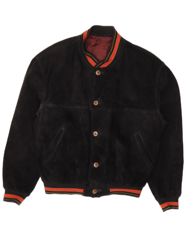 Jaqueta bomber masculina vintage de camurça IT 48 couro listrado preto médio