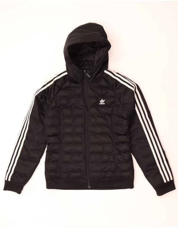 Jaqueta acolchoada com capuz feminina Adidas UK 12 poliéster preto médio