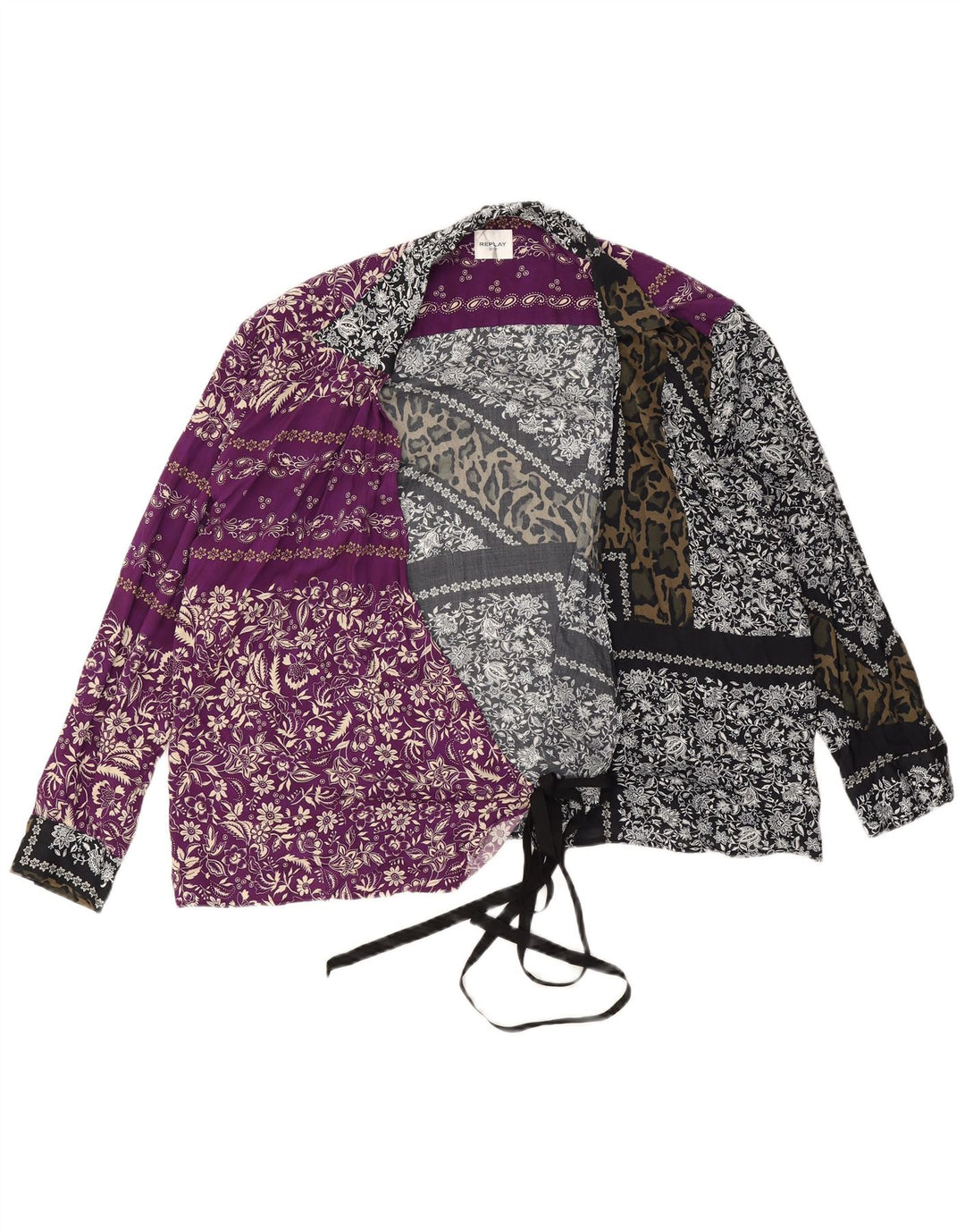 REPLAY Blusa feminina envolvente UK 18 XL viscose floral multicolorida