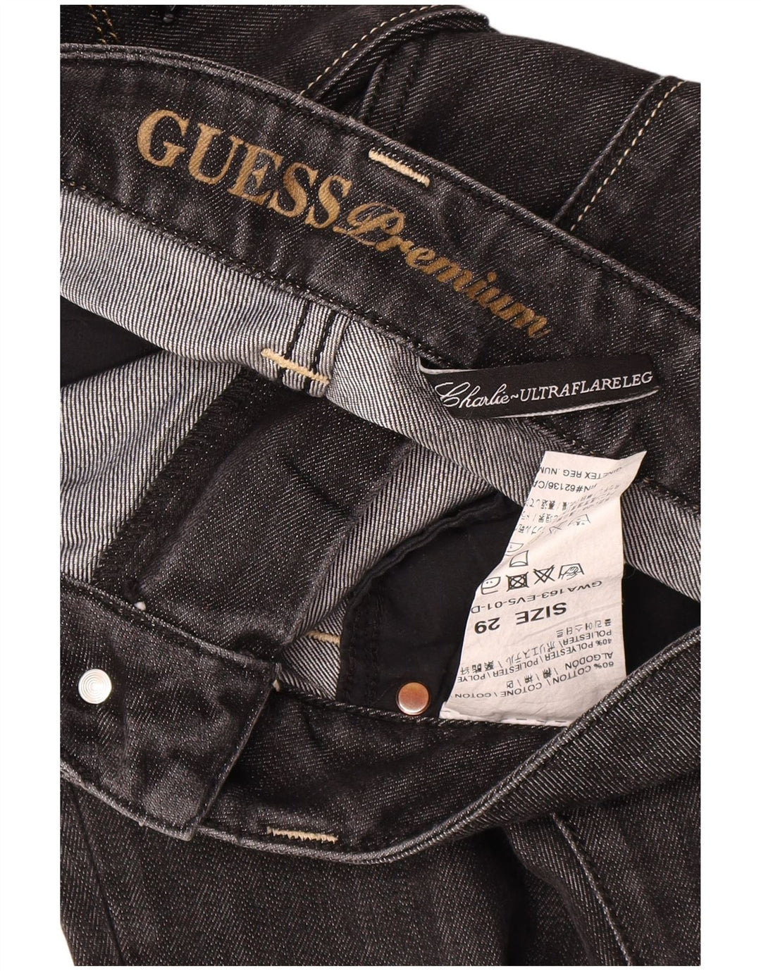 Guess Calça jeans feminina larga W29 L32 algodão preto