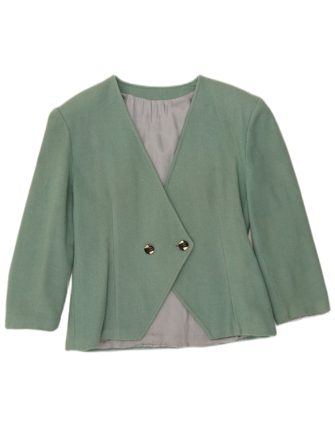 Jaqueta blazer feminina vintage manga 3/4 com peito duplo Reino Unido 8 pequena verde