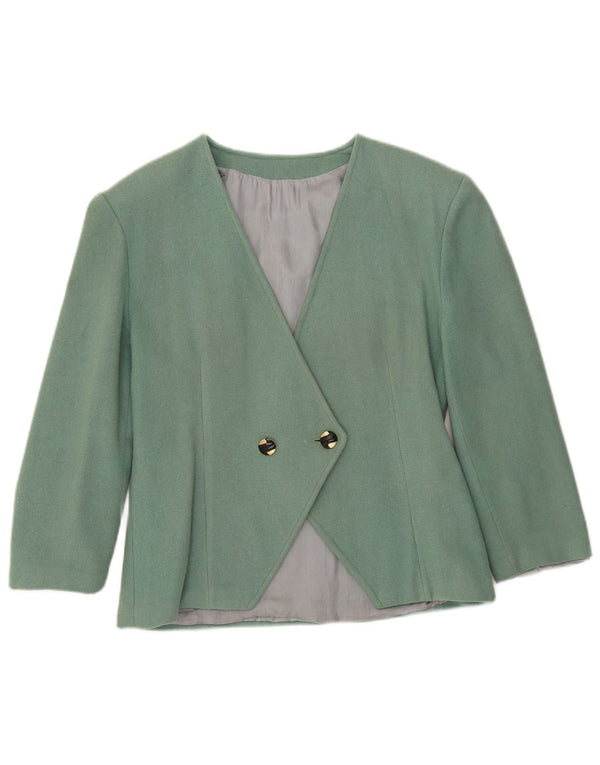 Jaqueta blazer feminina vintage manga 3/4 com peito duplo Reino Unido 8 pequena verde