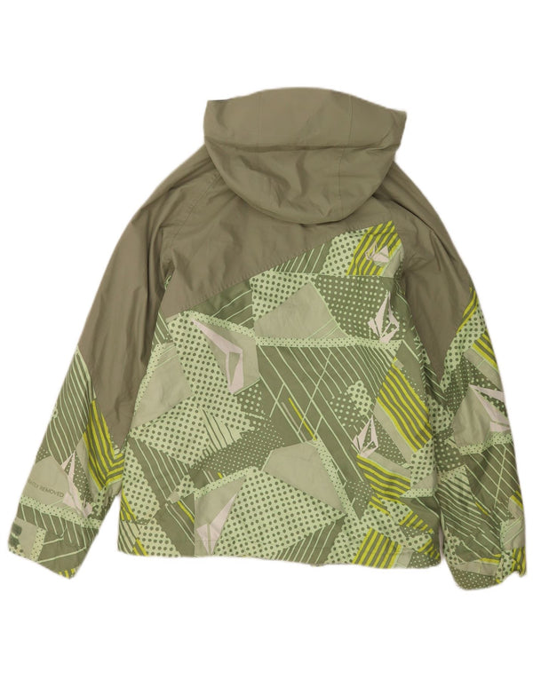 Jaqueta corta-vento masculina Volcom com capuz UK 36 poliéster geométrico verde pequeno