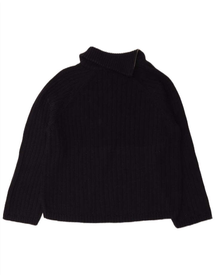 Suéter masculino Zara Regular Fit com zíper e gola pequena de algodão azul marinho