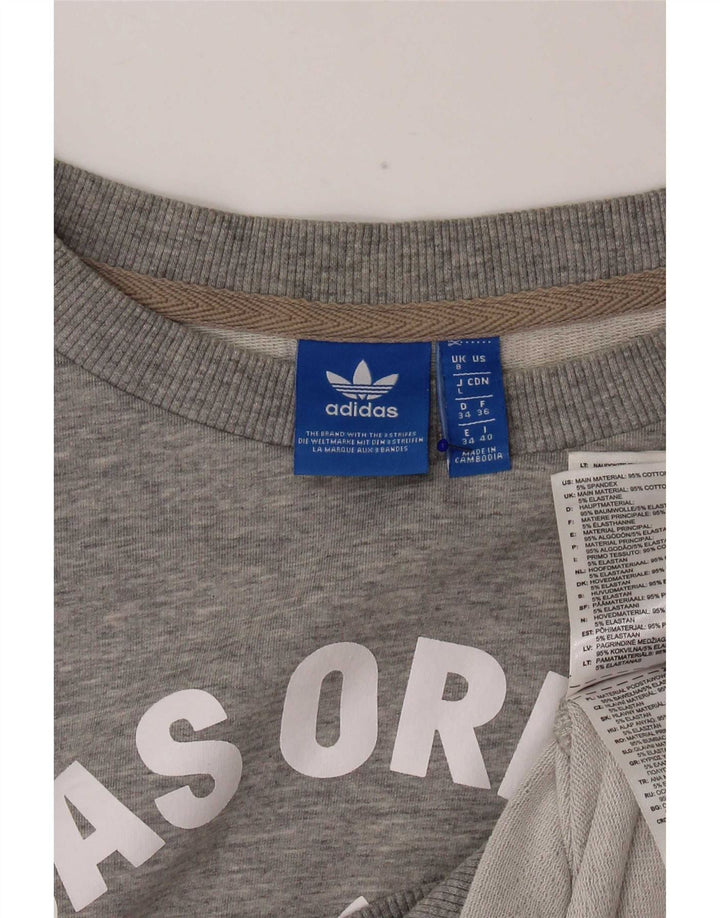 Adidas feminino gráfico oversized moletom jumper reino unido 8 pequeno cinza algodão