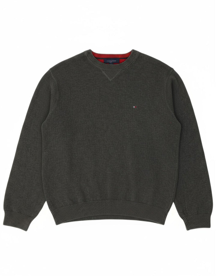 TOMMY HILFIGER Suéter masculino com gola redonda XL algodão cinza