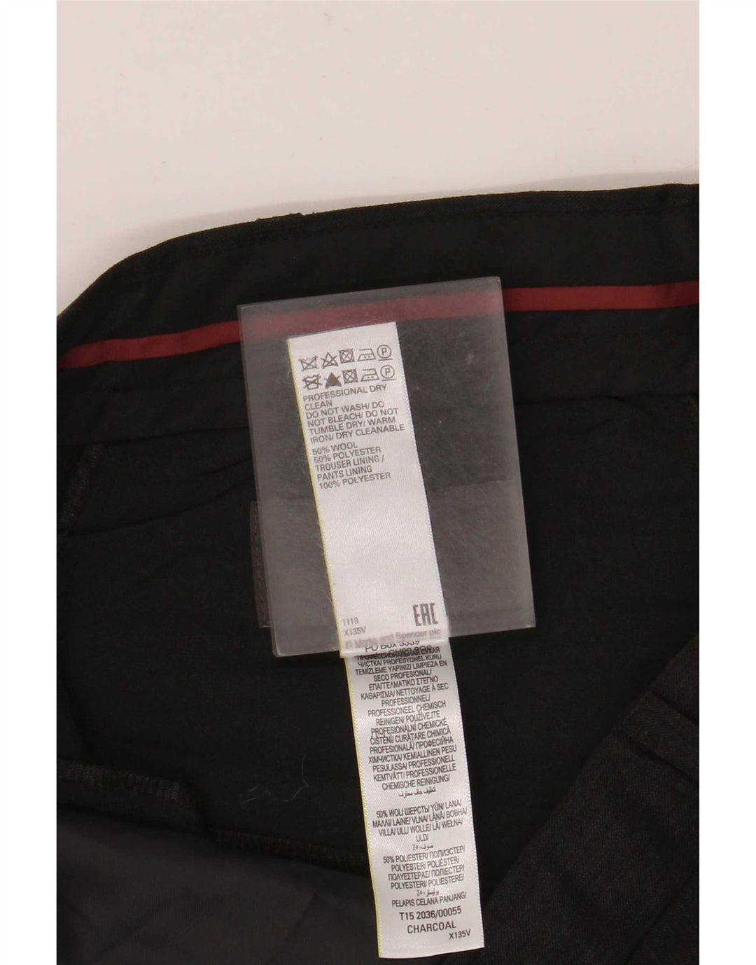 Calça masculina de ajuste regular Marks & Spencer W36 L31 lã cinza