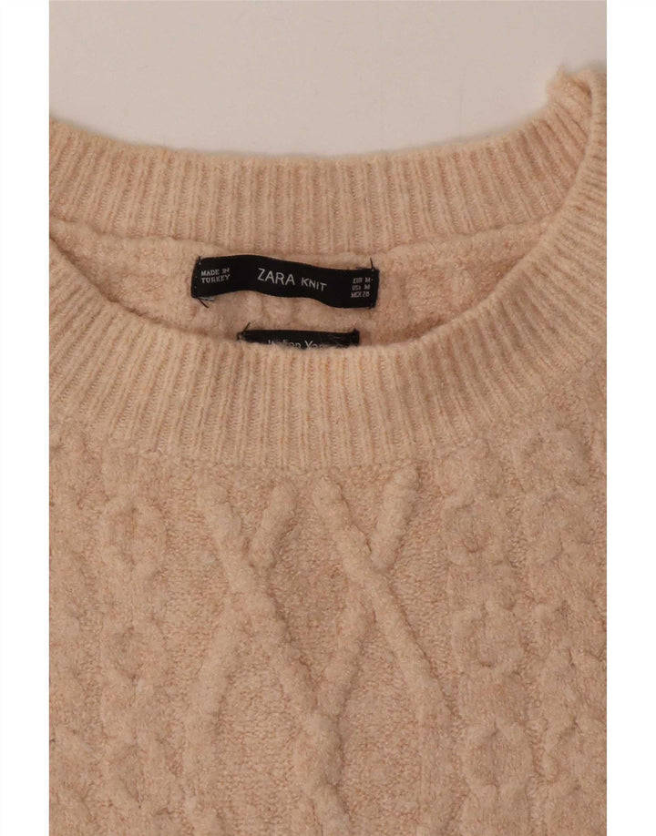 Suéter feminino Zara Longline com gola redonda Reino Unido 14 Médio Bege