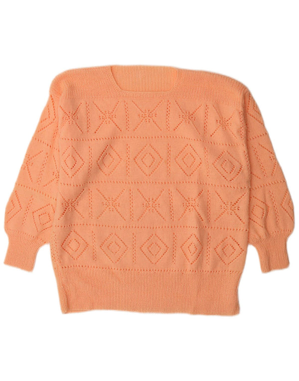 Suéter feminino vintage com gola canoa Reino Unido 16 grande laranja