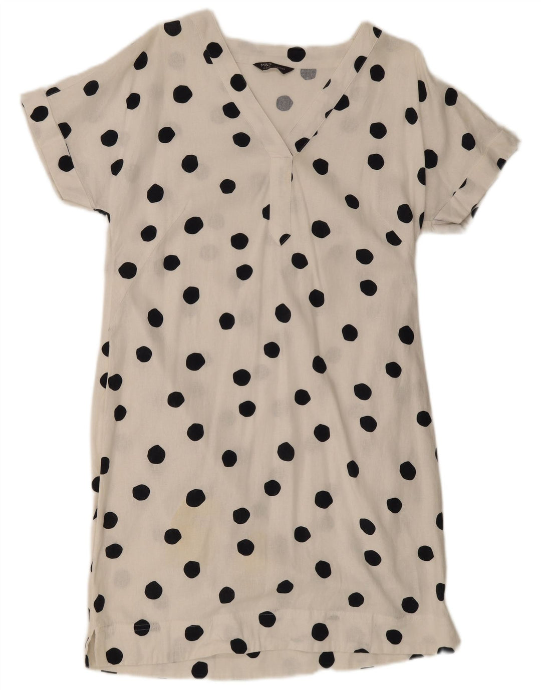 Vestido feminino Marks & Spencer A-Line Reino Unido 14 médio branco bolinhas linho