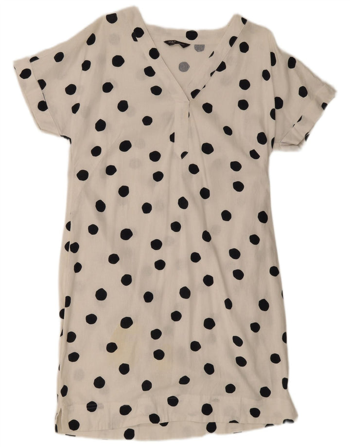 Vestido feminino Marks & Spencer A-Line Reino Unido 14 médio branco bolinhas linho