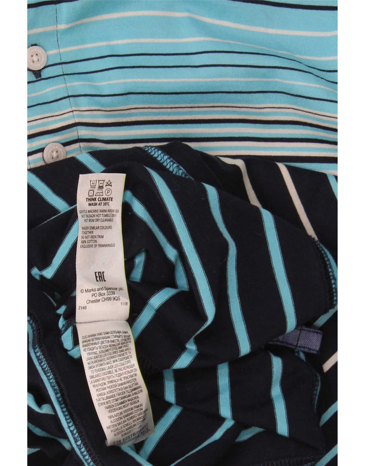 Camisa polo masculina Marks & Spencer XL algodão listrado azul