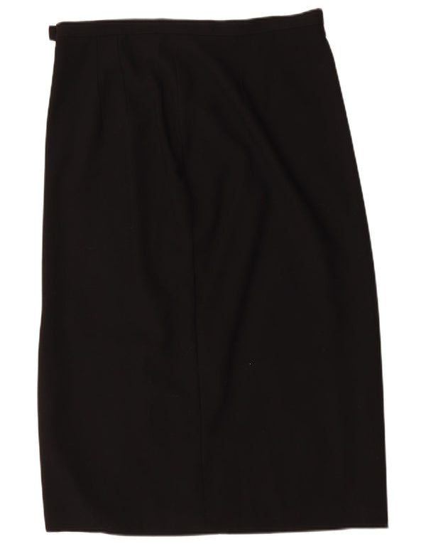 Saia midi reta Marks & Spencer feminina Reino Unido 18 XL W32 preta lã nova