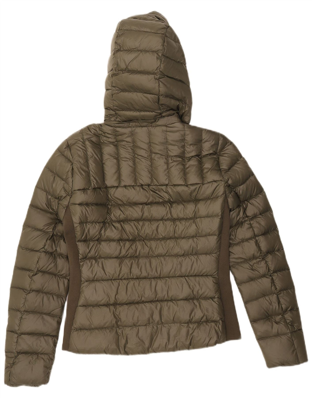 Jaqueta acolchoada com capuz feminino Zara UK 12 Medium Khaki Colourblock