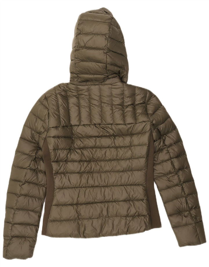 Jaqueta acolchoada com capuz feminino Zara UK 12 Medium Khaki Colourblock