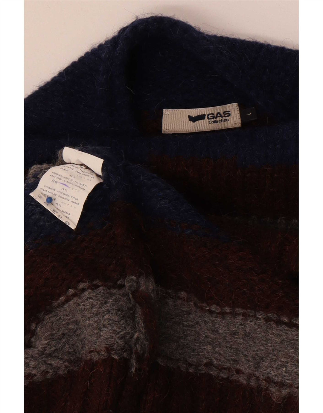 Suéter masculino com gola tartaruga a gás, grande lã virgem listrada multicolorida