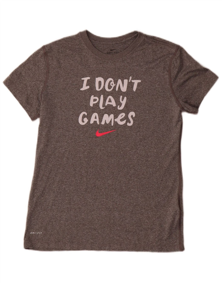 Camiseta gráfica feminina NIKE 13-14 anos XL cinza manchado de poliéster