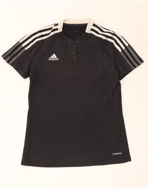 Adidas Womens Aeroready T-Shirt Top Reino Unido 8/10 Pequeno Preto Colourblock Algodão