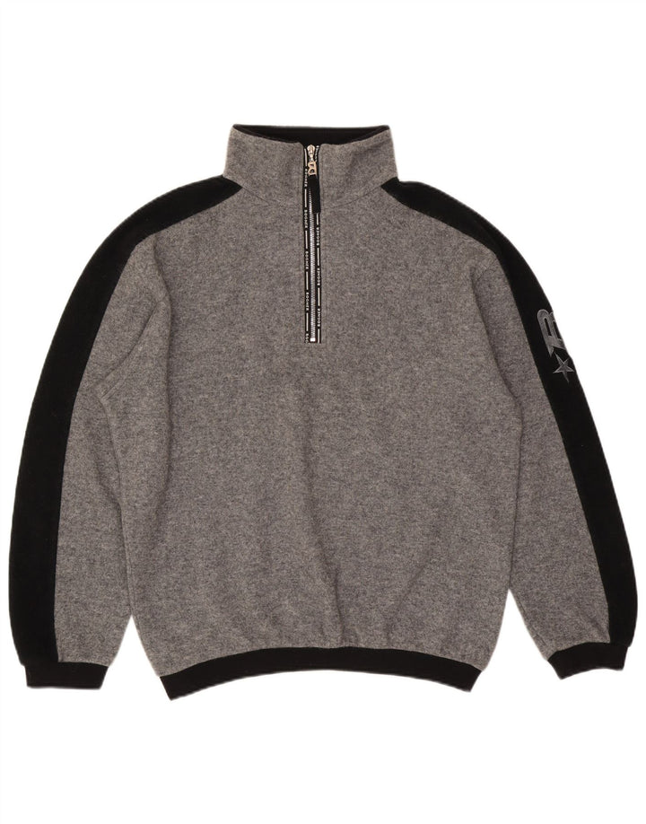 Suéter masculino Bogner com zíper e gola grande, lã colorblock cinza