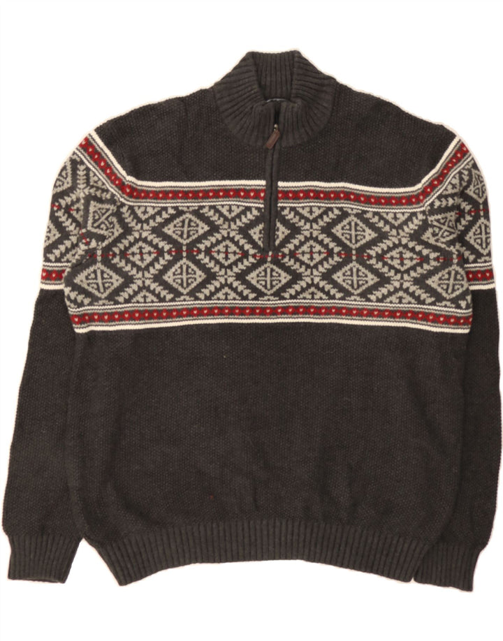 IZOD Mens Zip Neck Jumper Sweater XL Grey Fair Isle Cotton Vintage Izod and Second-Hand Izod from Messina Hembry 